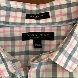 Banana Republic Men's Checkered Pink and Gray Shirt